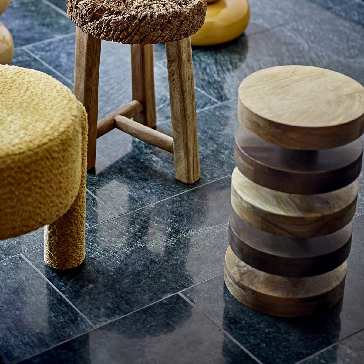 Franka Round Wooden Side Table - Brown
