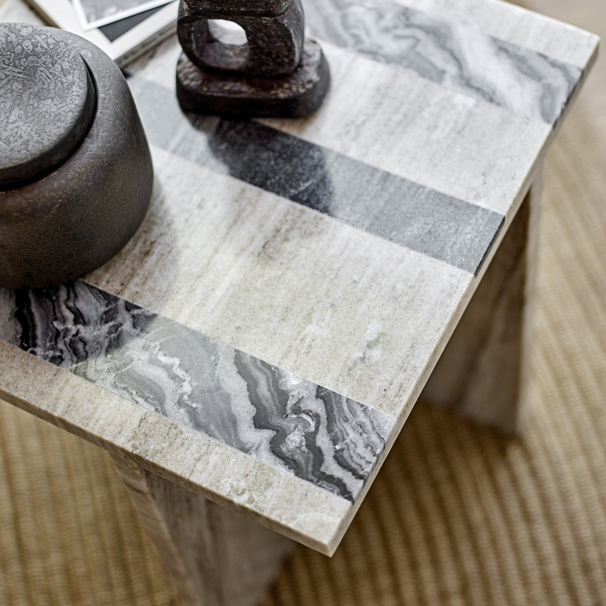 Clea Striped Marble Side Table - Beige
