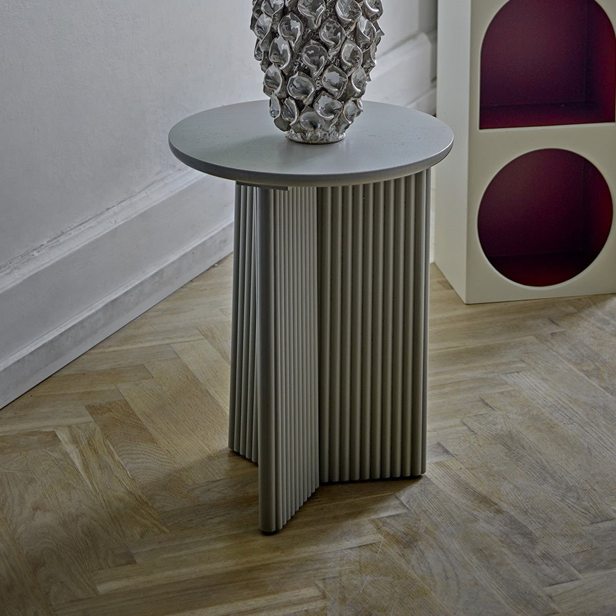 Edith Round Wooden Side Table - Grey