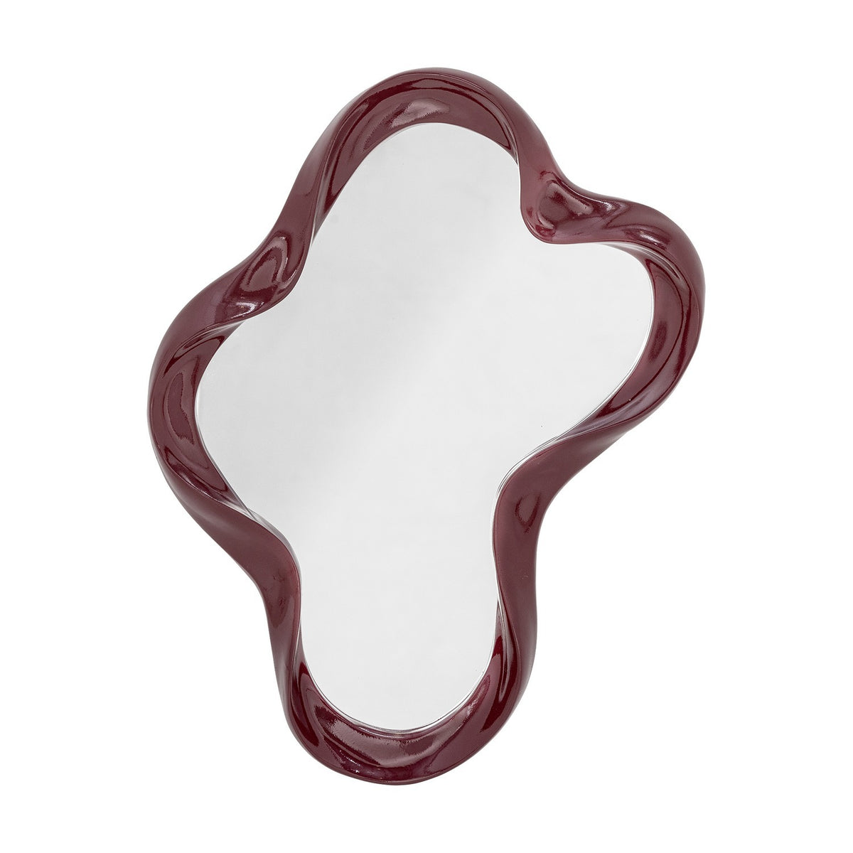 Violeta Resin Wall Mirror in red, 47x62cm, with a glossy rippled frame forming soft rounded lobes around the glass, shown against a plain white background.