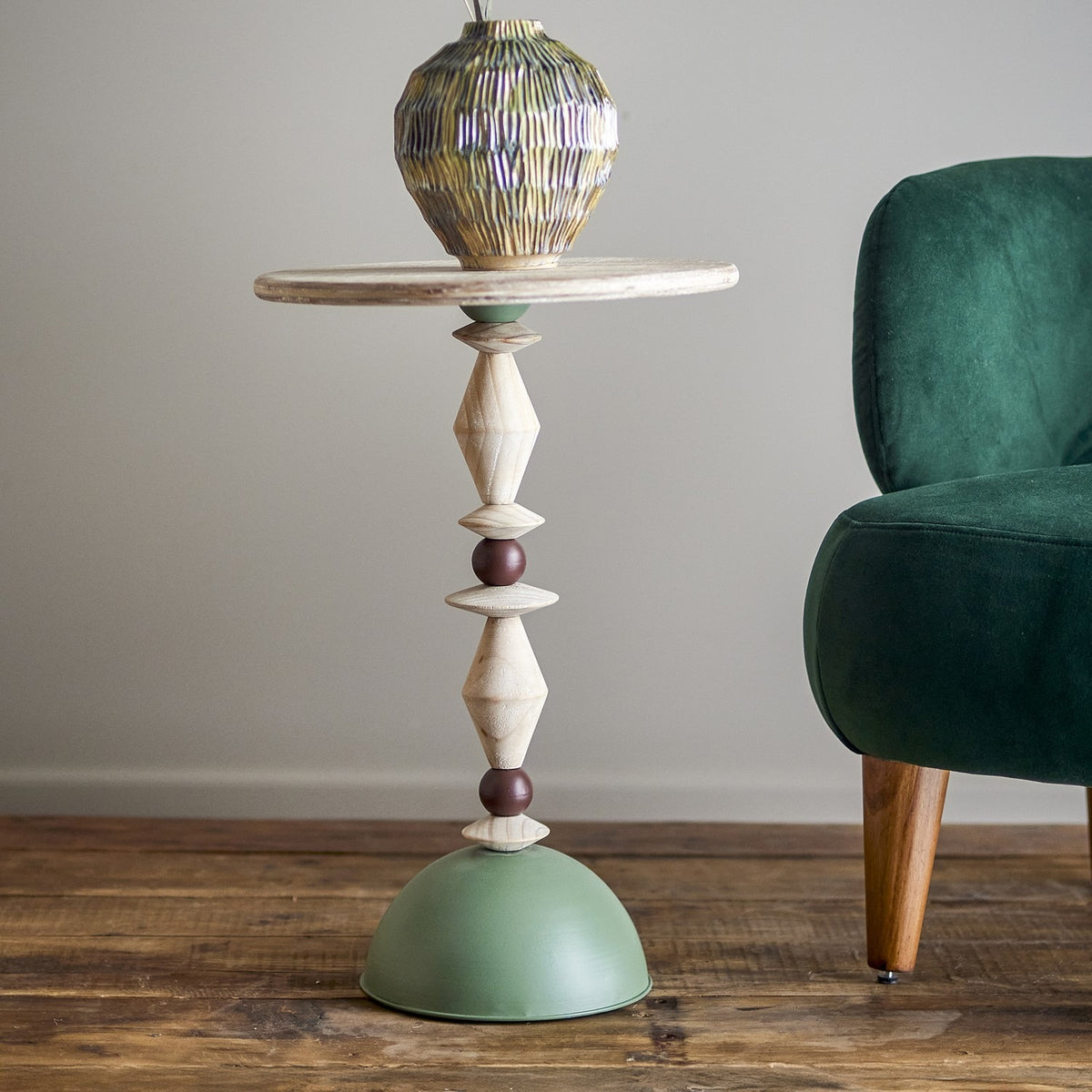 Mannelli Geometric Wooden Side Table - Green