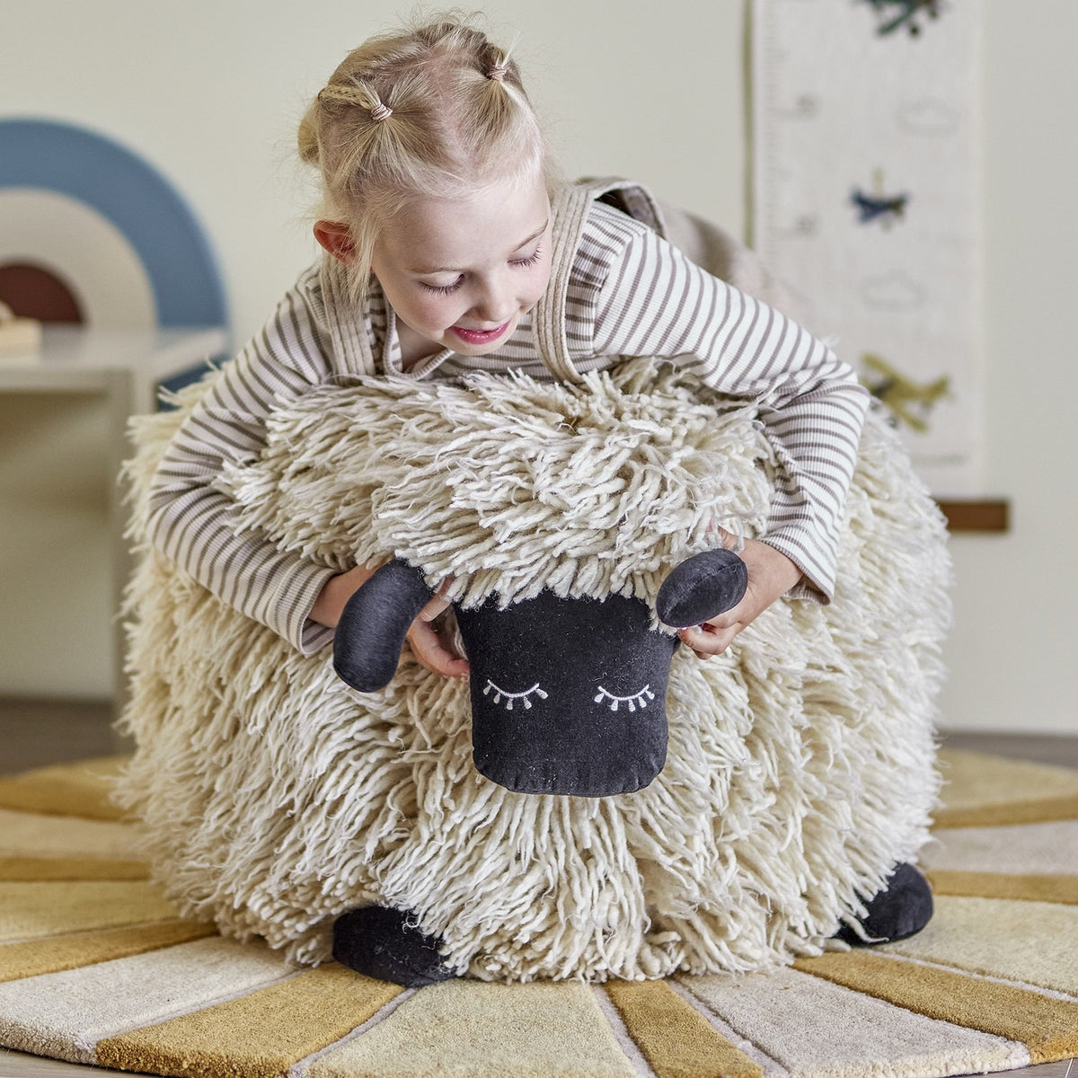 Dolly Sheep Wool Pouffe - Cream