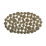 Micha Aluminium Tray in Brass, an oval open-lattice tray formed from layered flower shapes with raised centres, shown on a plain white background.