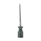 Sicilia Marble Candle Holder 15.5cm in green with a flared cup, rounded collar, and cylindrical base, polished finish, holding a tall tapered candle on a white background.
