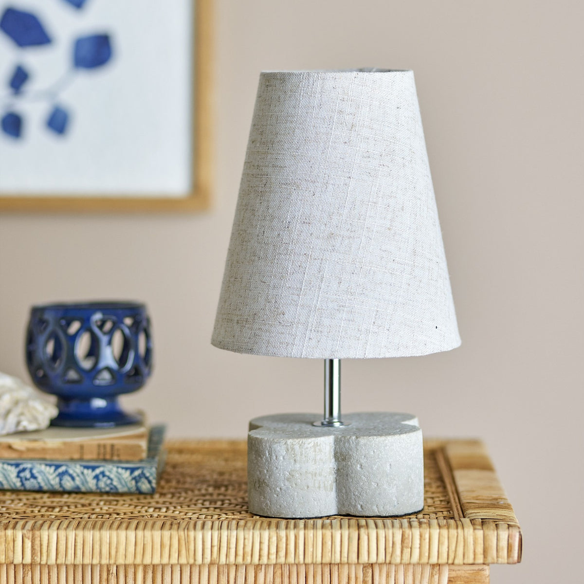 Foglio Resin Table Lamp with Linen Shade - Beige