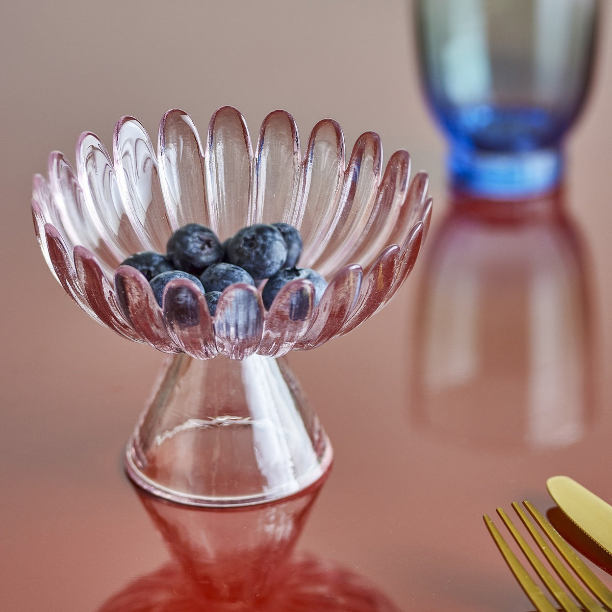 Nalu Glass Pedestal Bowl 13cm - Pink