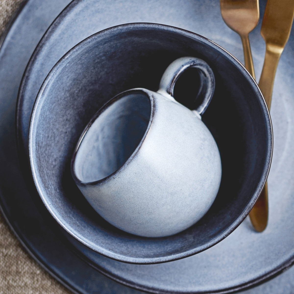 Sandrine Stoneware Breakfast Set of 12 - Blue