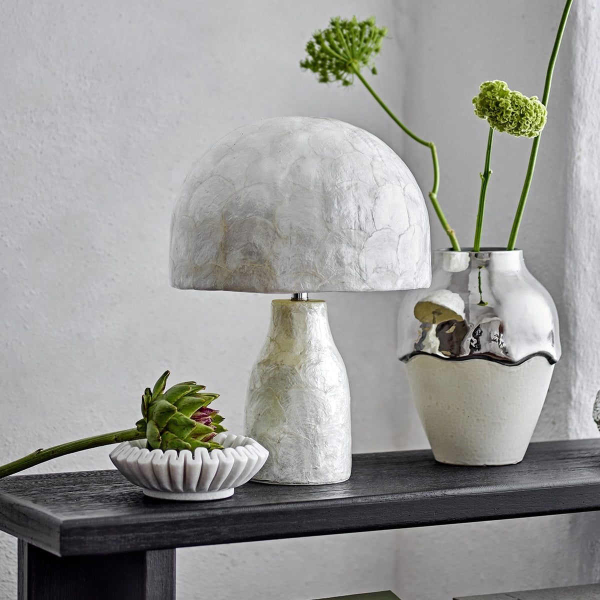 Adria Mother of Pearl Table Lamp with Bamboo Shade - Pearl