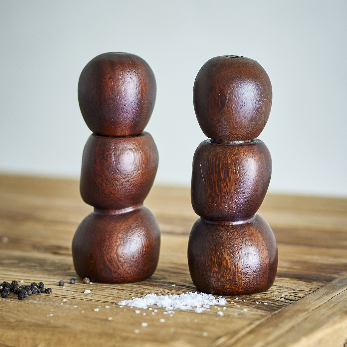 Salvi Pebble Wooden Salt & Pepper Grinders Set of 2 - Brown