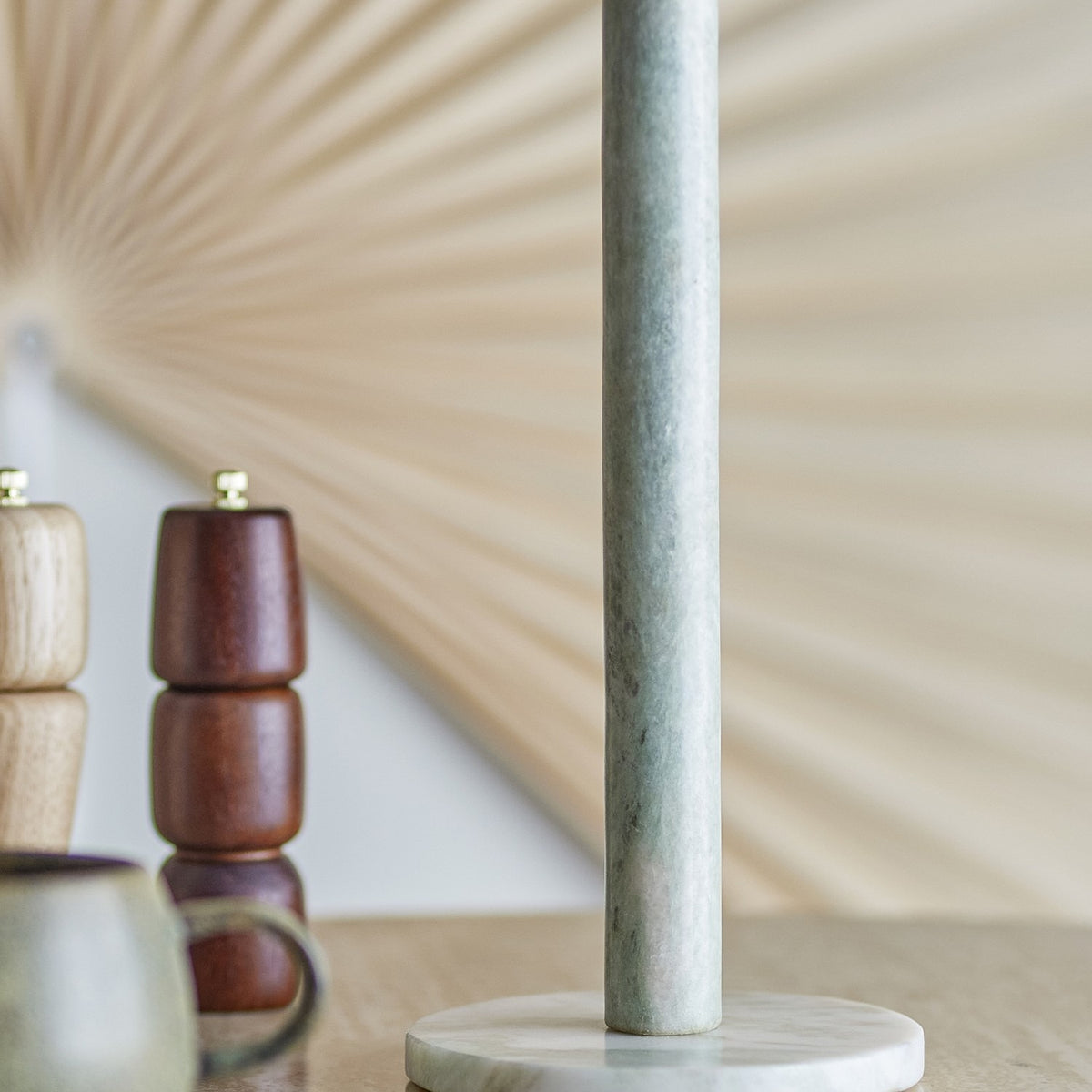 Emy Round Marble Kitchen Roll Holder - Green