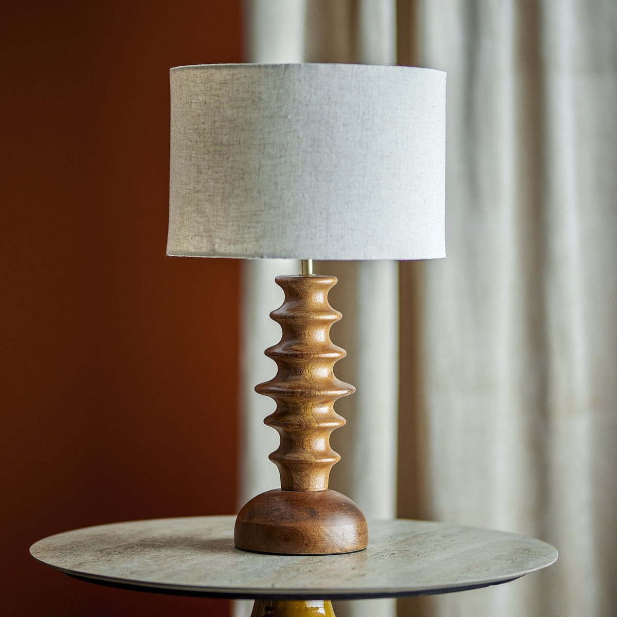 Elinora Wooden Table Lamp with Linen Shade - Brown