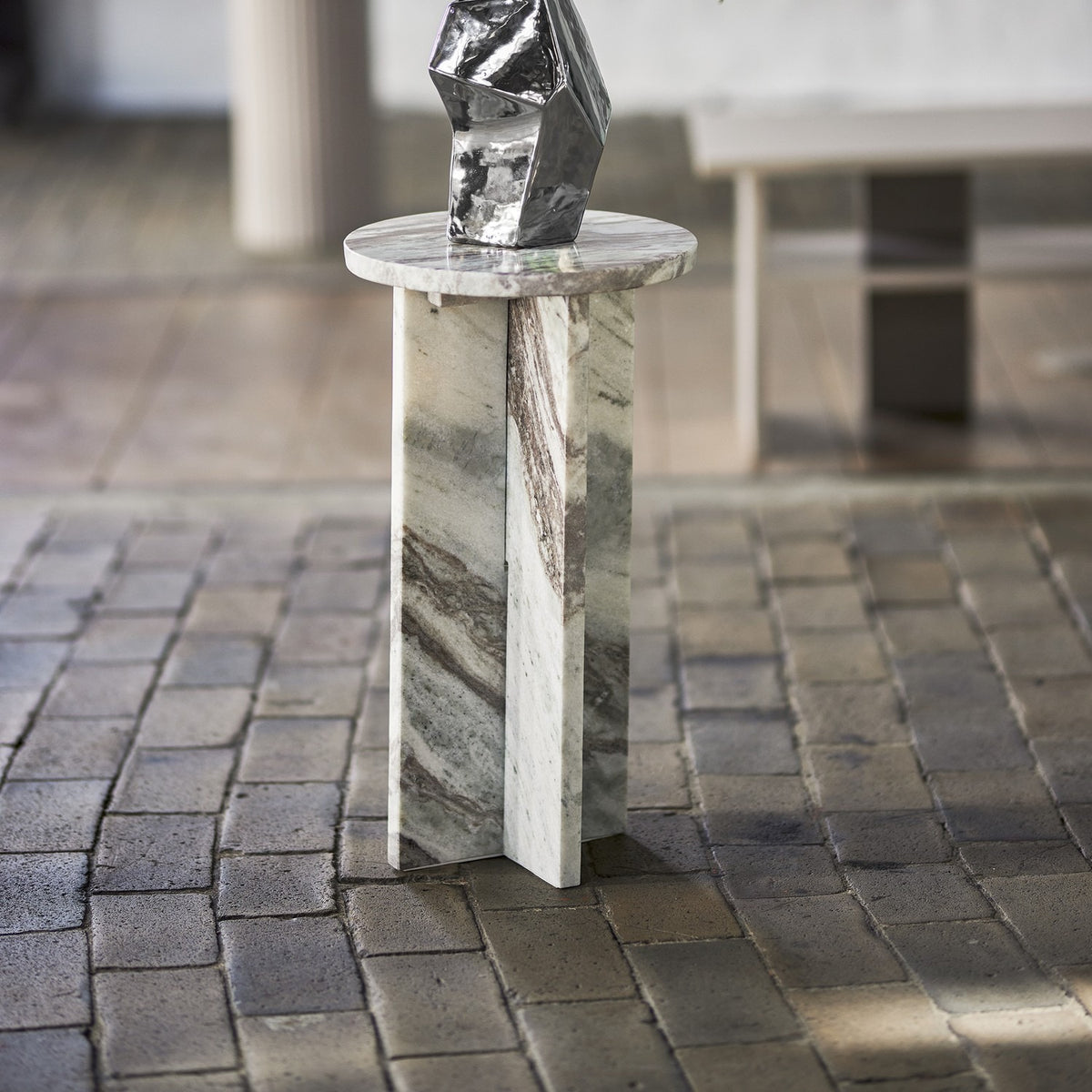 Jasmia Round Marble Side Table - Grey