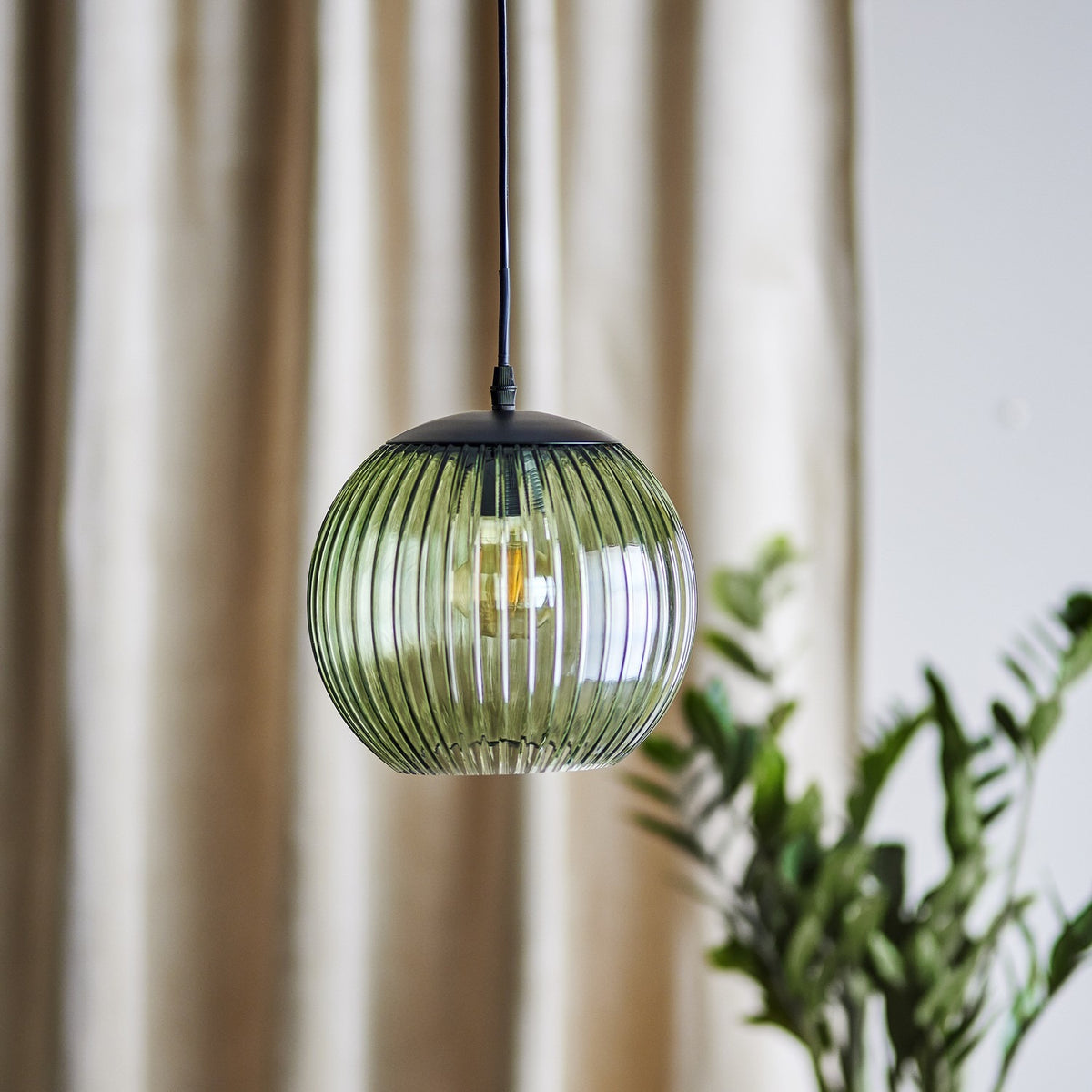 Sybia Ribbed Glass Pendant Light - Green