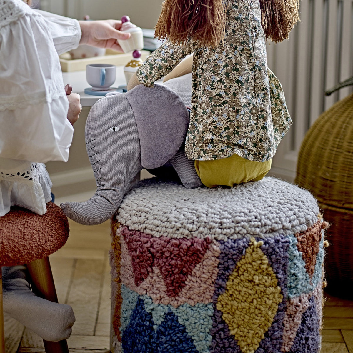 Miaki Geometric Cotton Pouffe - Multi