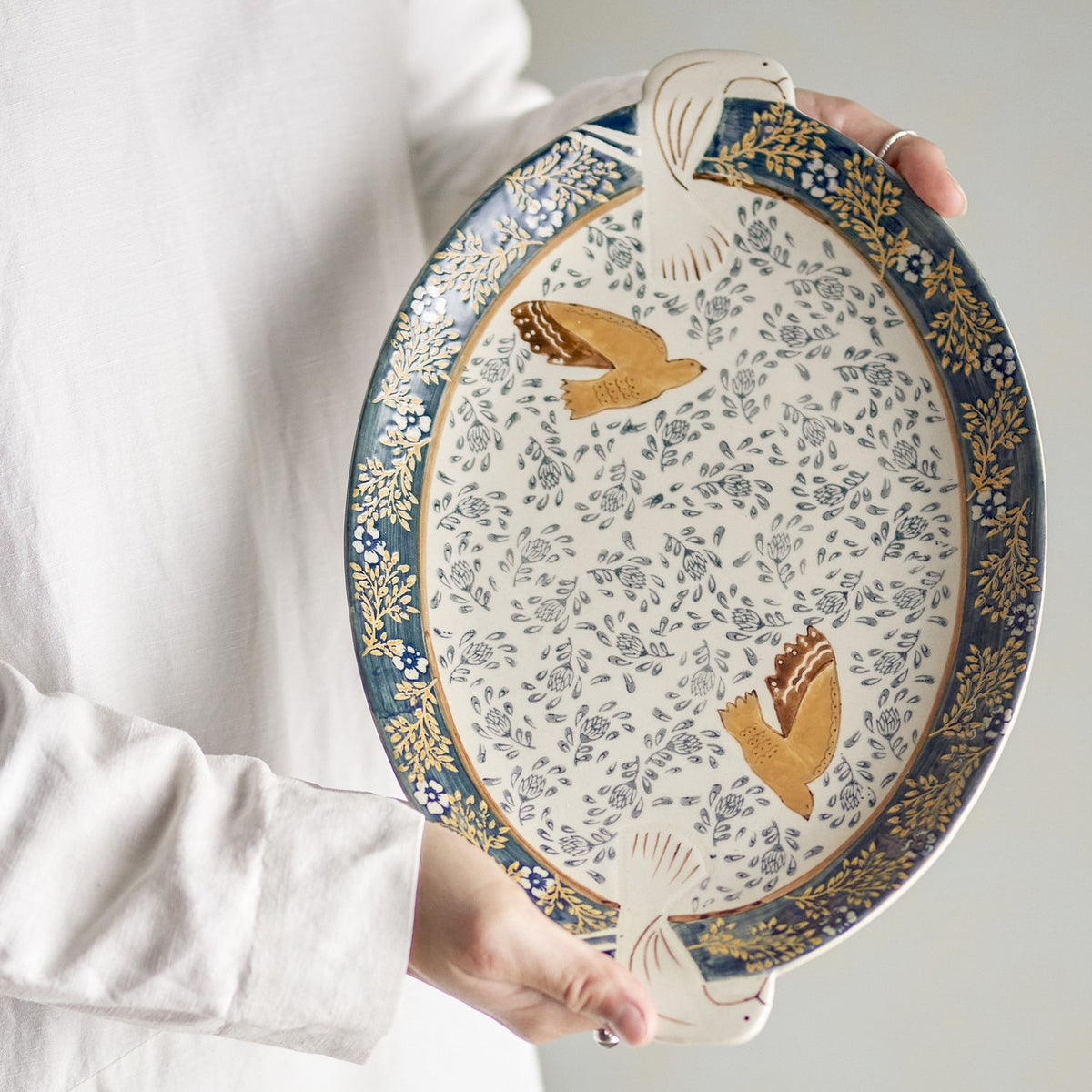 Hezha Stoneware Platter - Blue
