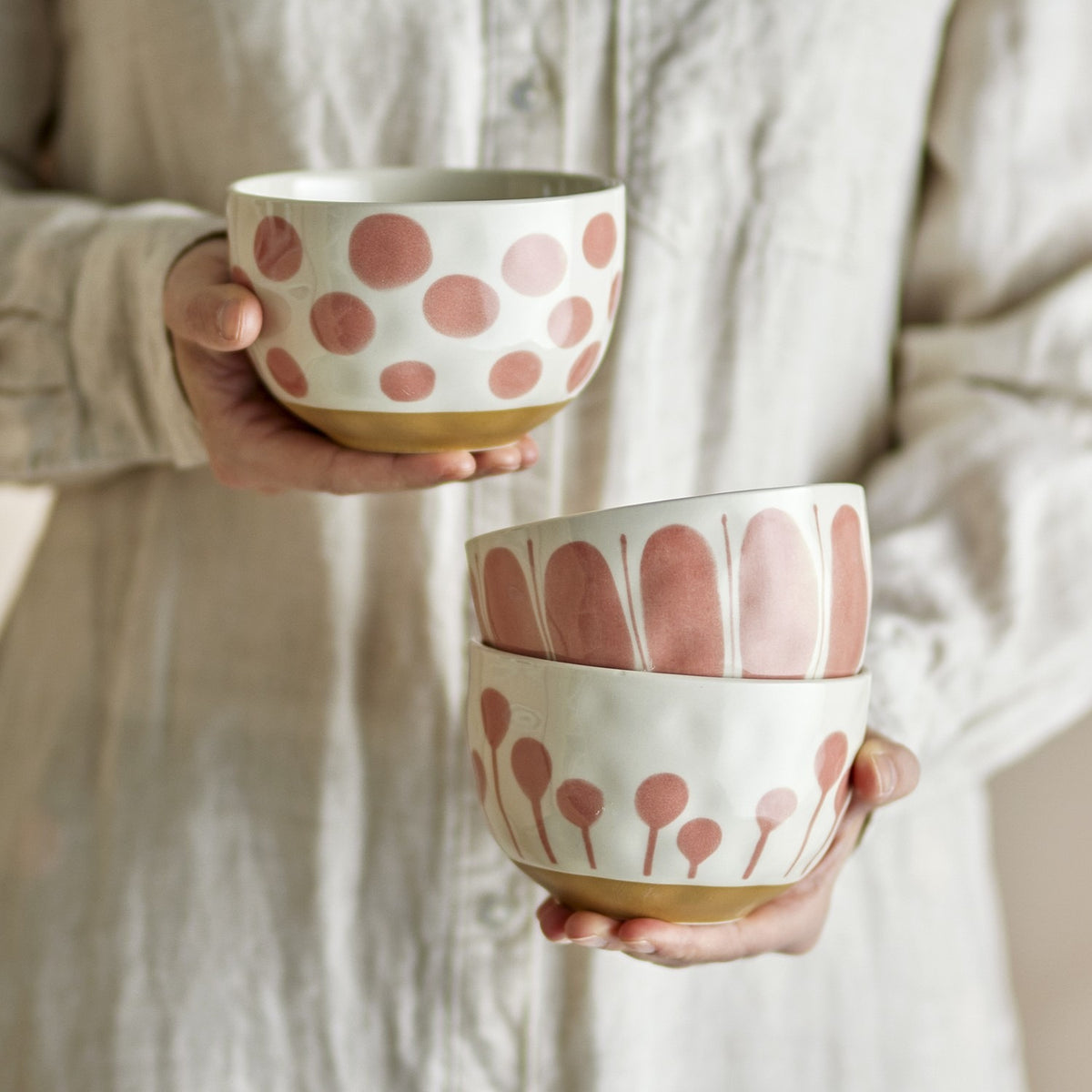 Linora Stoneware Bowls 12.5cm Set of 3 - Pink