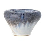 Finna Stoneware Bowl 17cm in Blue, flared stoneware bowl with a thick rolled rim, reactive blue and white streaked glaze over a tapered base, shown on a plain white background.