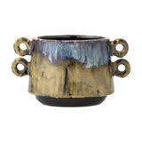 Walton Embossed Stoneware Plant Pot in multicoloured glaze, round ceramic body with looped ring handles on each side, rustic textured finish on a plain white background.