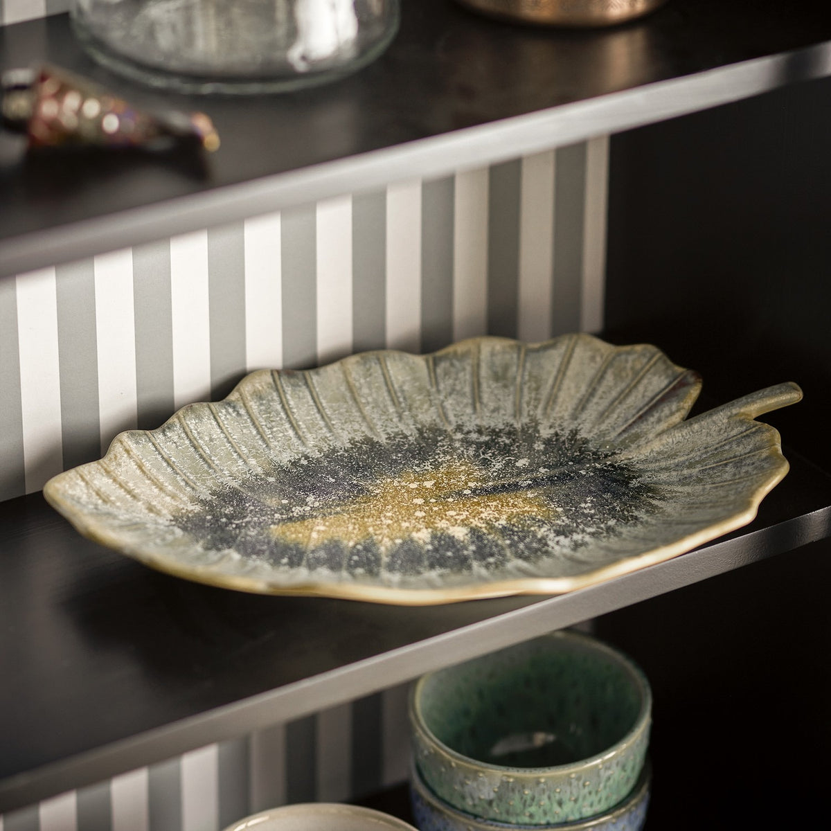 Dorreen Leaf Stoneware Platter - Blue