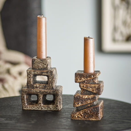 Hale Stoneware Candle Holders Set of 2 - Brown