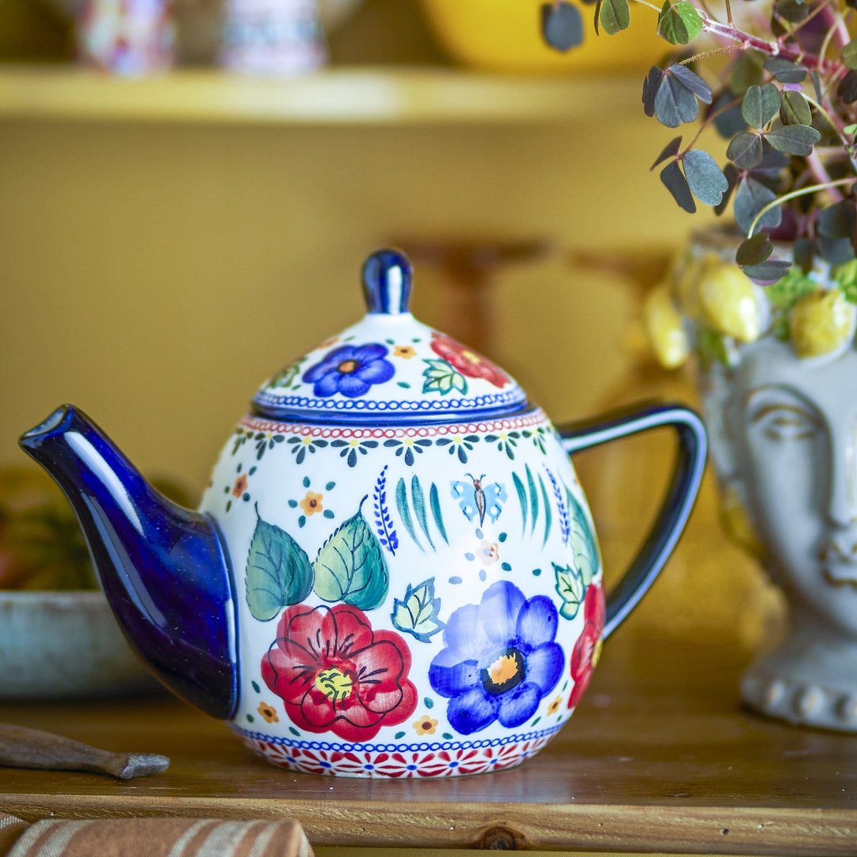 Florist Floral Stoneware Teapot with Strainer 900ml - Multi