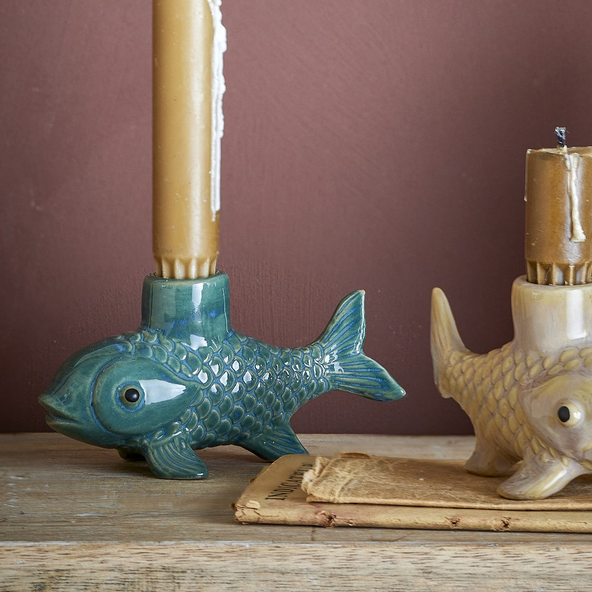 Burne Fish Stoneware Candle Holders Set of 2 - Multi