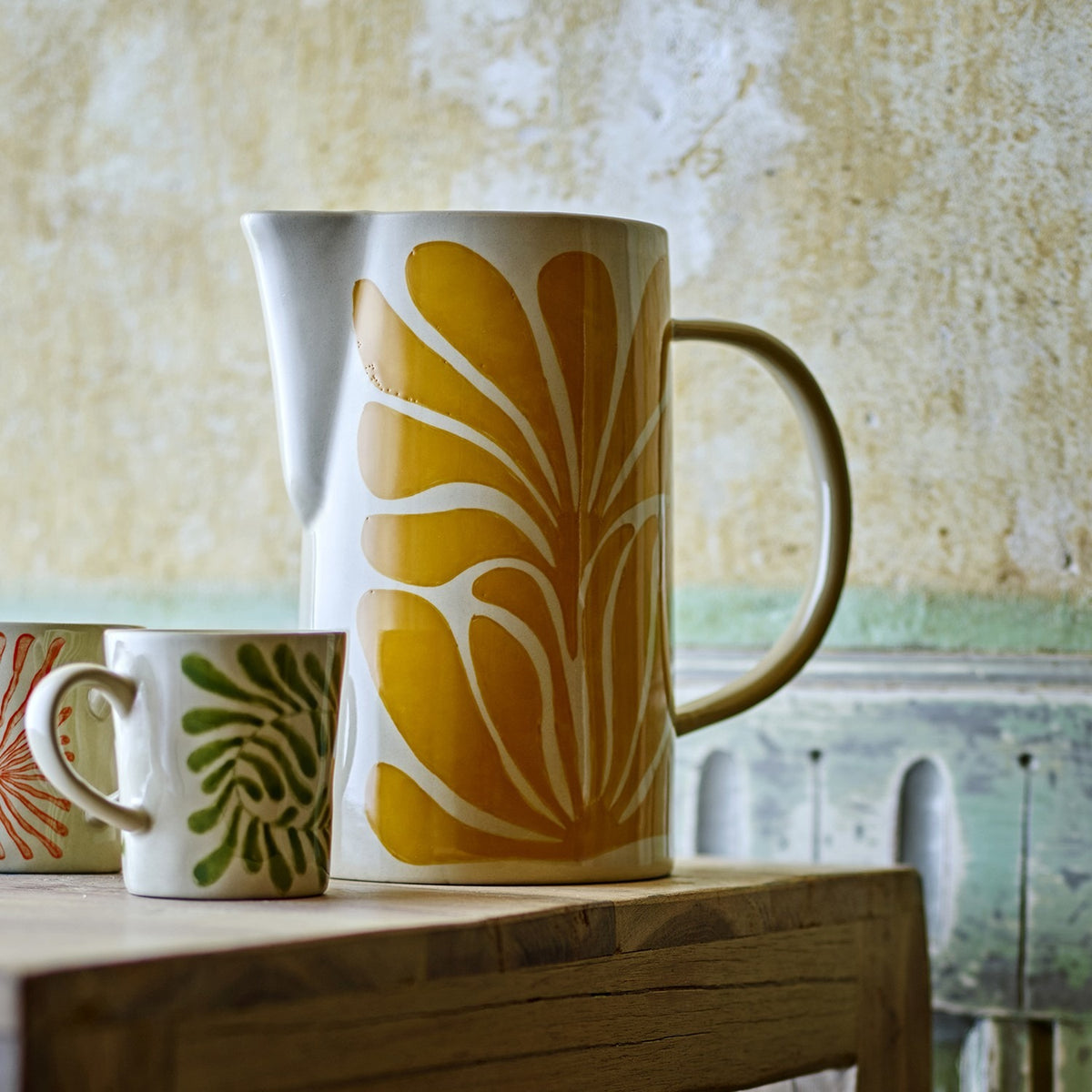 Fauni Leaf Stoneware Jug 2165ml - Yellow