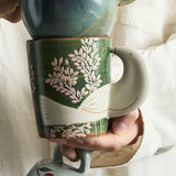 Hezha Floral Stoneware Cup 260ml - Green