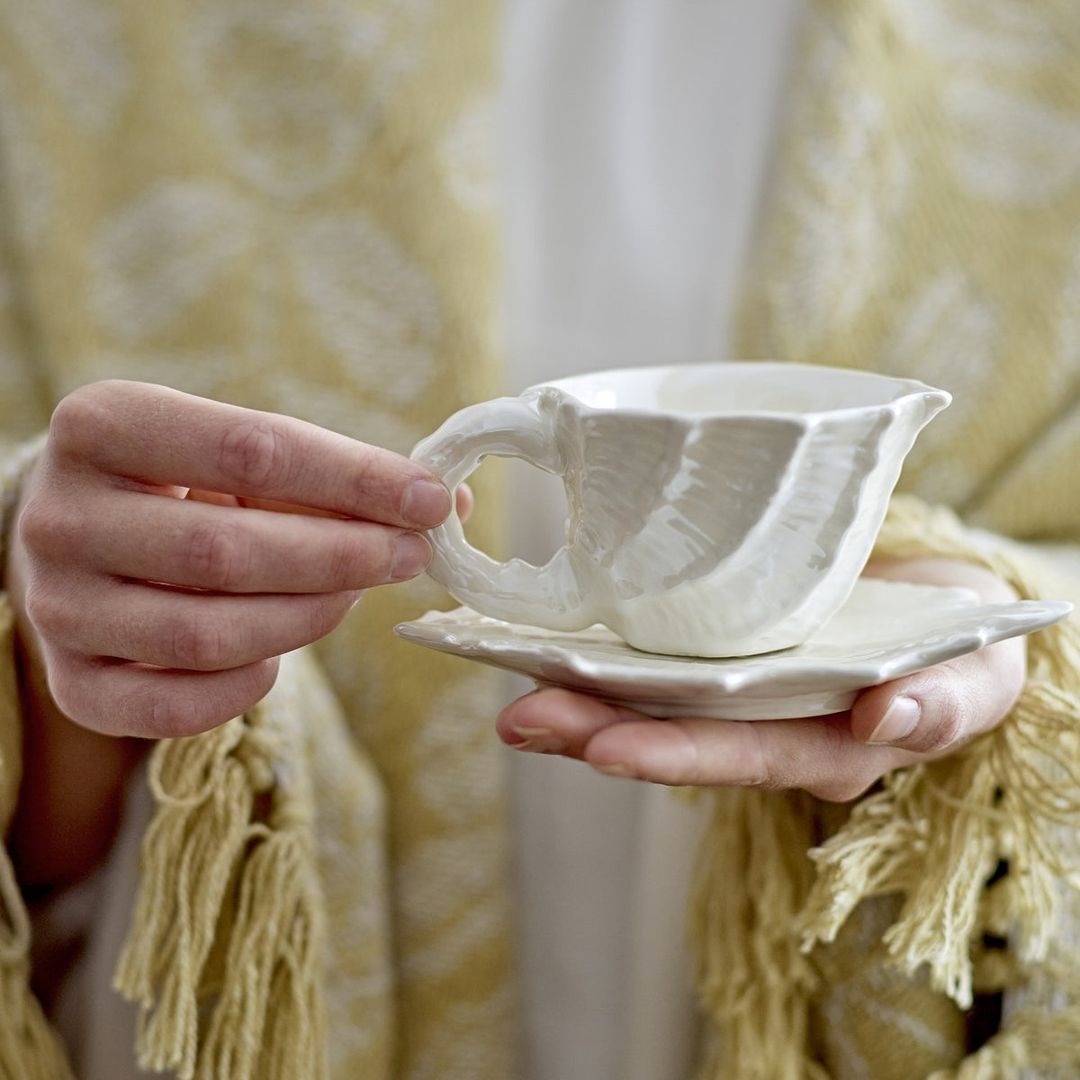 Shellie Stoneware Cup & Saucer 150ml - White