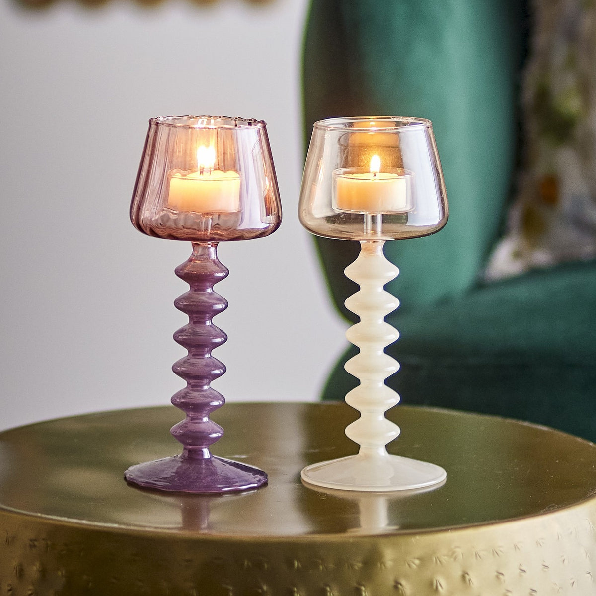 Daze Fluted Glass Tealight Holders Set of 2 - Multi