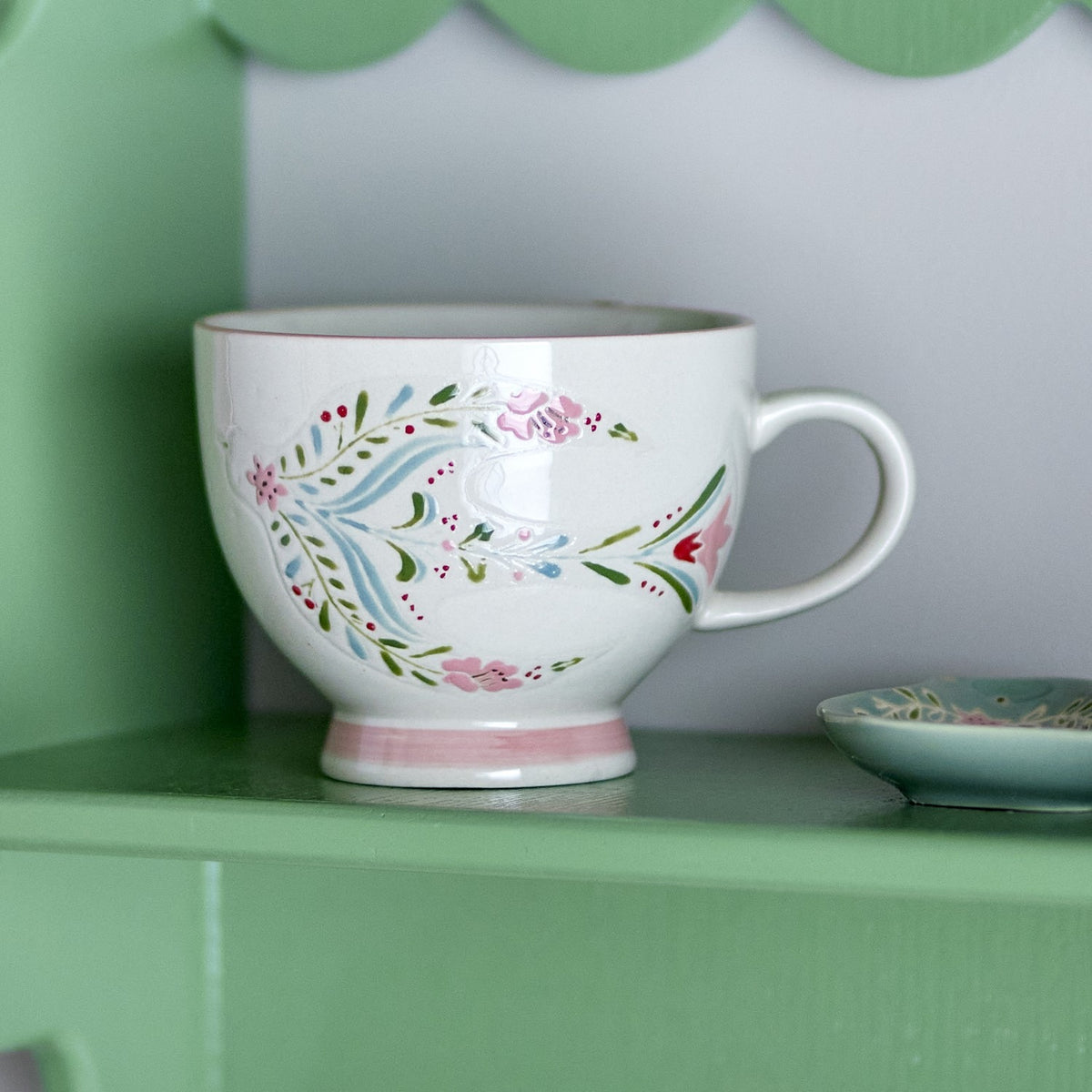 Rosalynde Floral Stoneware Mugs 400ml Set of 4 - Cream