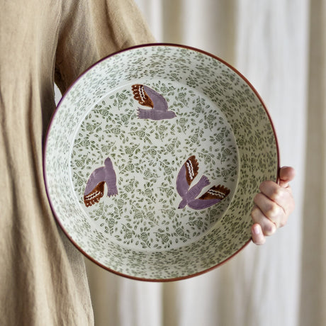 Hezha Floral Stoneware Bowl 28cm - Green