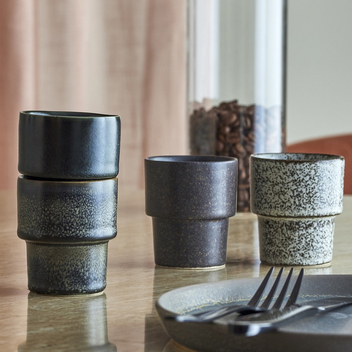 Ewan Black Stoneware Espresso Cups 75ml Set of 4 - Multi