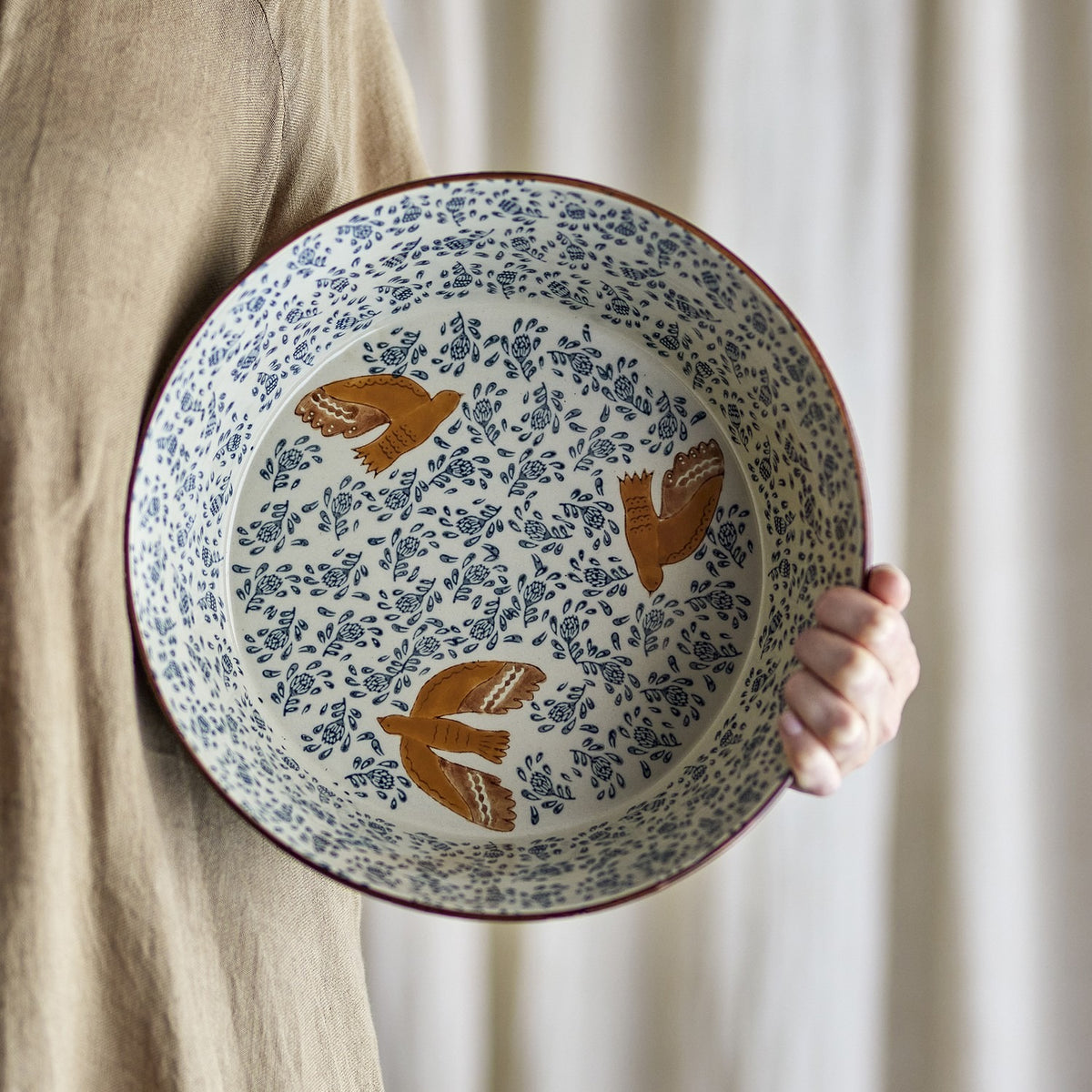 Hezha Stoneware Bowl 28cm - Blue