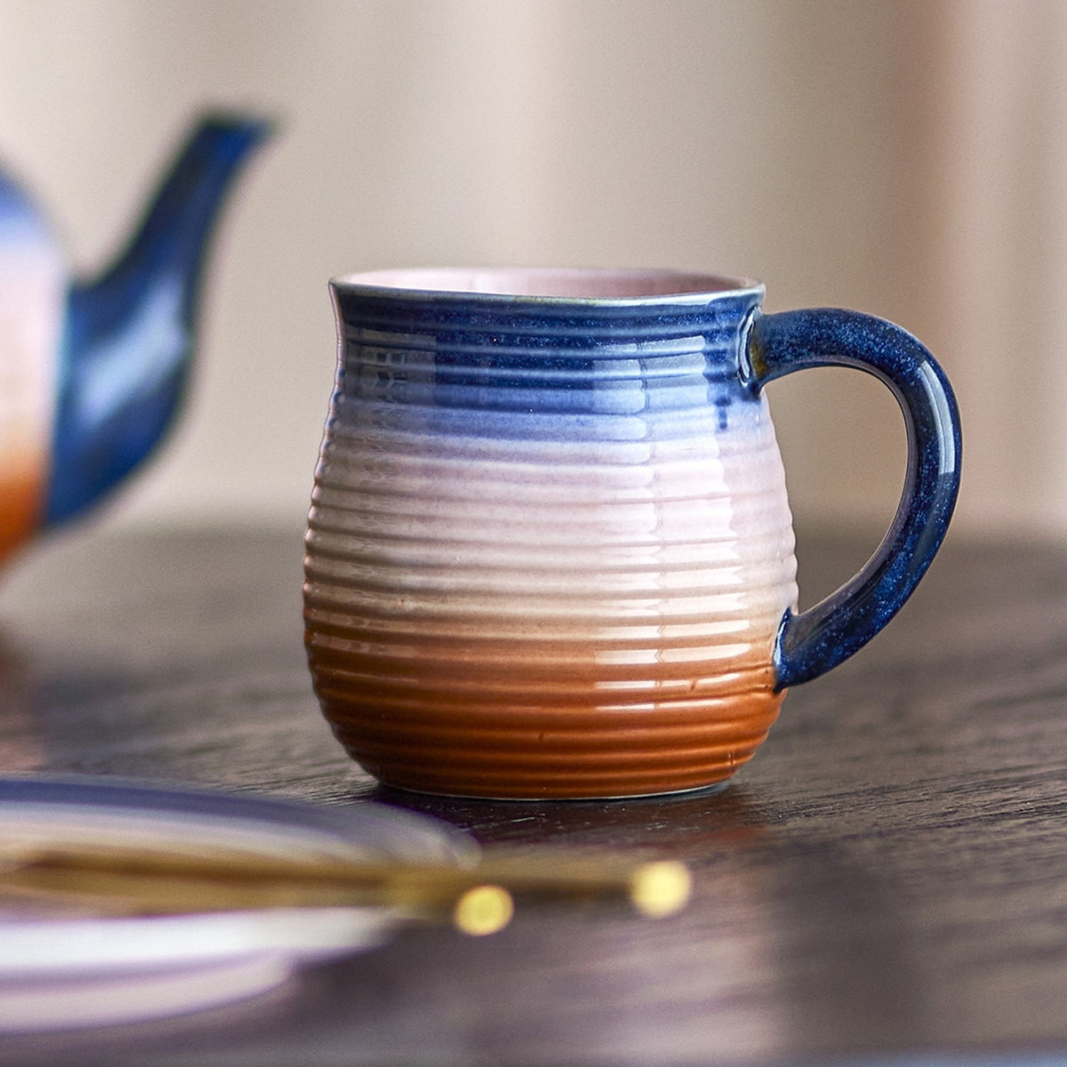 Tatum Ribbed Stoneware Cups 200ml Set of 4 - Multi