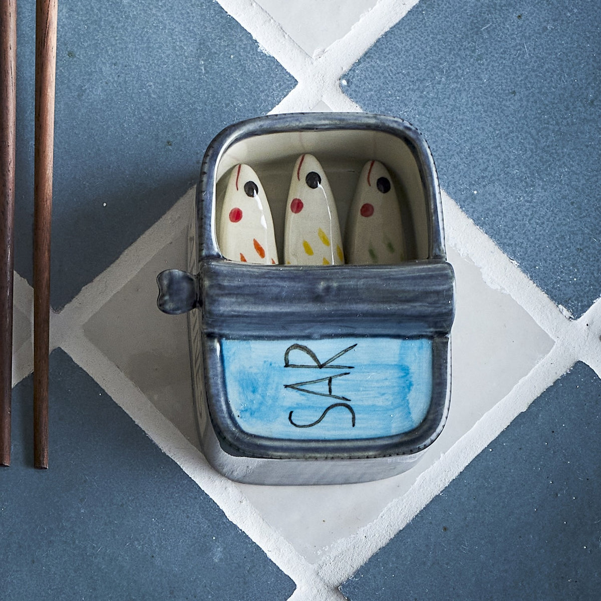 Caiam Sardine Tin Stoneware Chopstick Rests Set of 5 - Multi