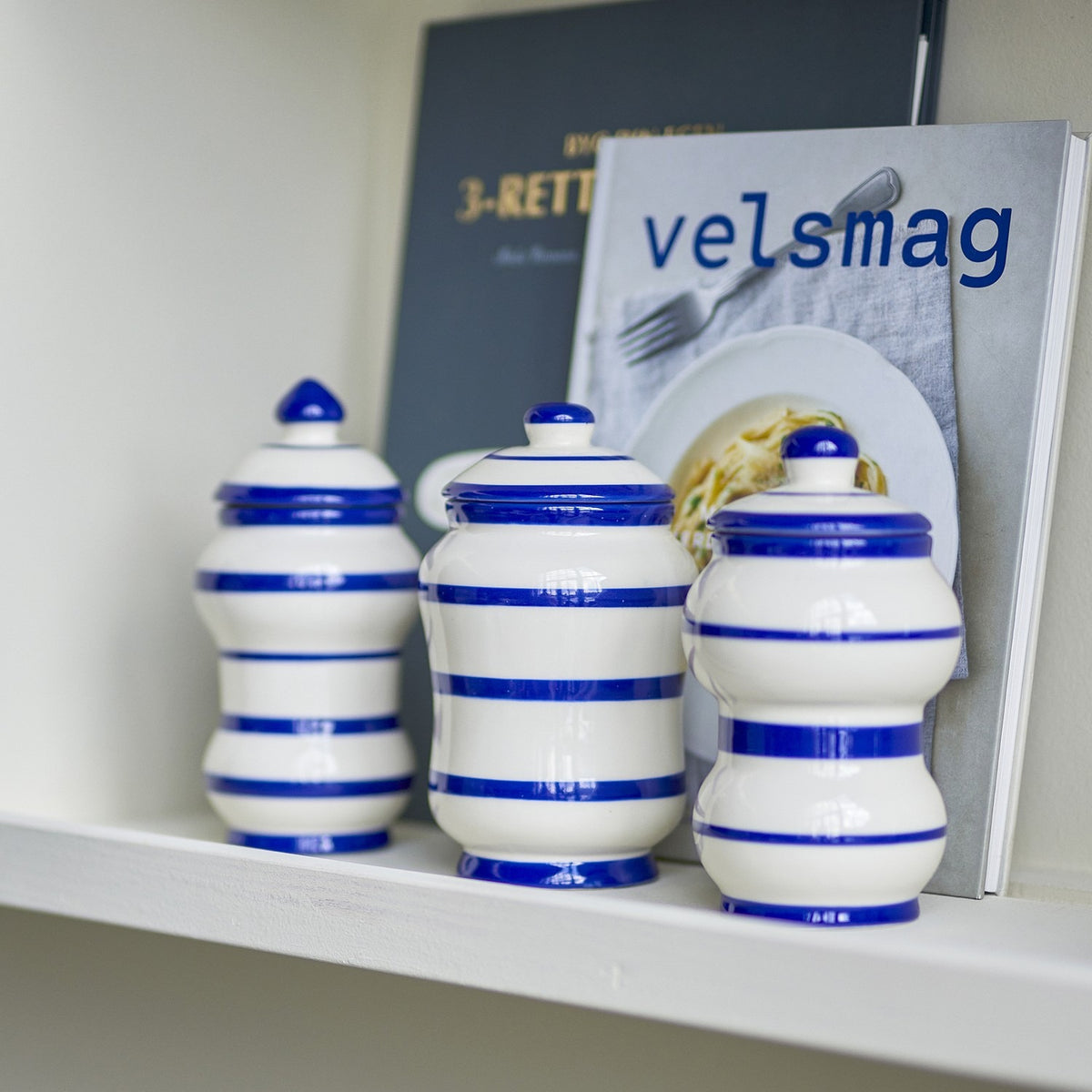 Maynard Striped Storage Jars with Lids 525ml Set of 3 - White