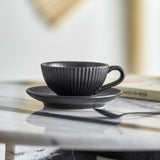 Neri Ribbed Stoneware Cup & Saucer 200ml - Black