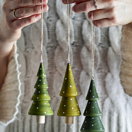 Jayli Wooden Christmas Tree Decorations Set of 3 - Green