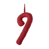 Kunai Striped Christmas Tree Decoration in red, a padded fabric candy cane shape with a stitched edge and small hanging loop, shown on a plain white background.
