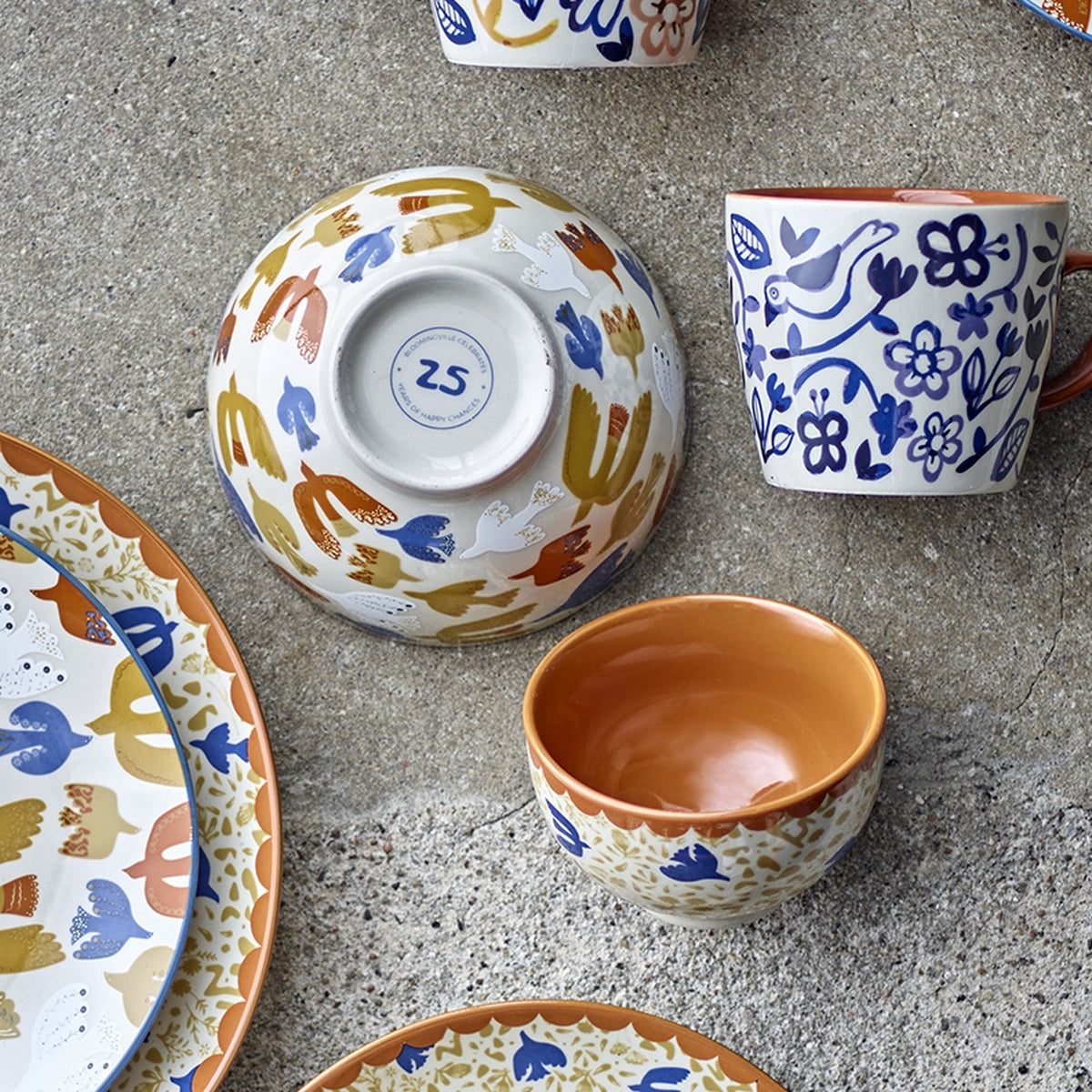 Anniversary Floral Stoneware Bowls 10cm Set of 2 - Multi