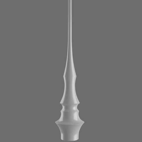 Slend 02 Aluminium Pendant Light in white, with a slim tapering stem, ribbed mid-section and flared open base, shown against a plain grey background.