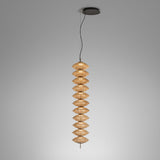 Yuyun S/11S fabric LED pendant light with eleven stacked woven satin beige cotton tiers on a slim stem, suspended from a round black ceiling canopy against a plain grey background.