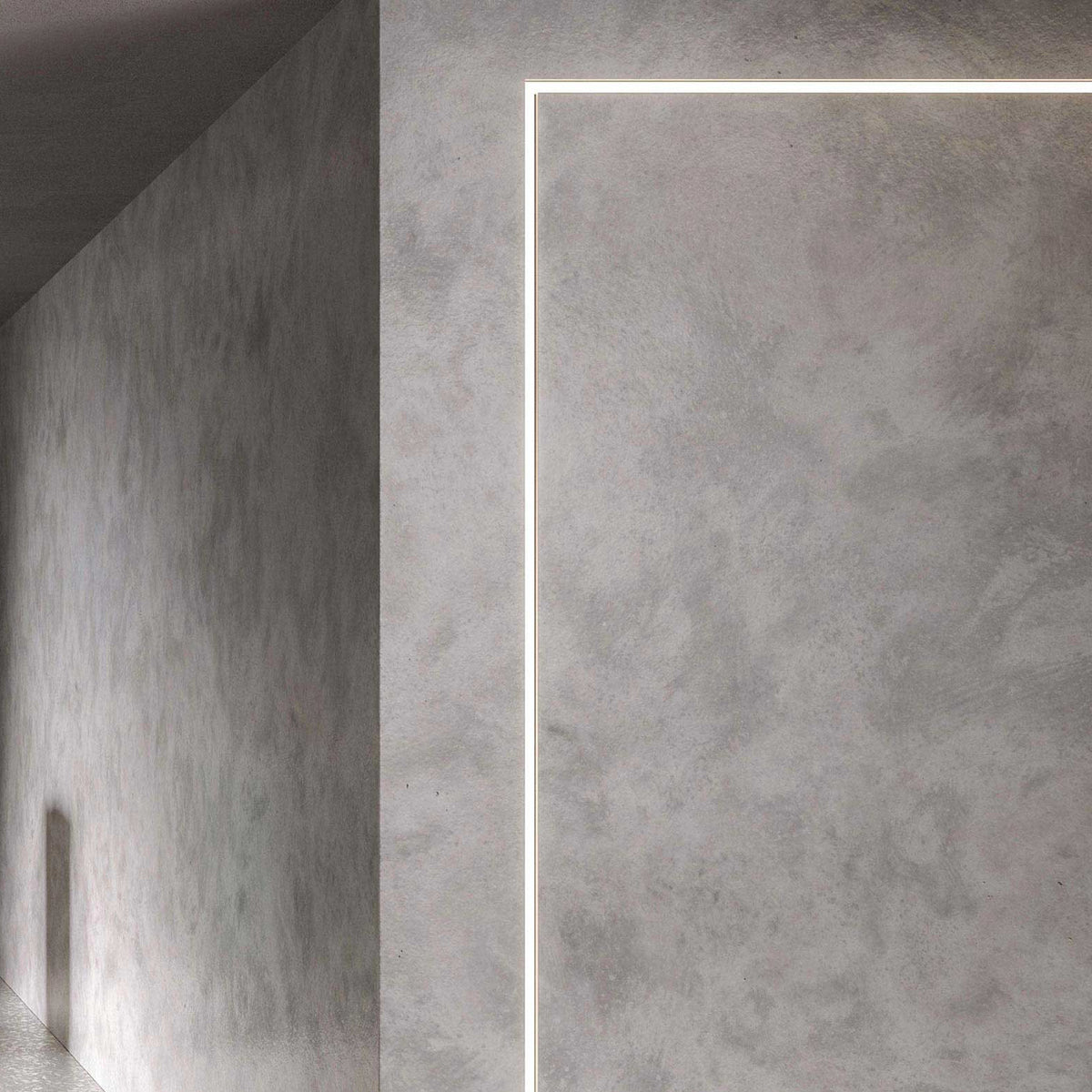Bronx 300 recessed LED profile in black, forming a slim rectangular line of light along a textured grey wall corner.