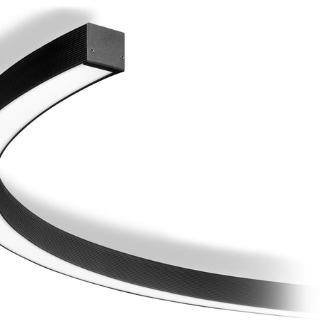 Brooklyn Round 180° LED wall and ceiling light, a curved aluminium ring profile in black with a mounting bracket, shown against a plain white background.