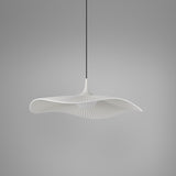 Mediterrània S/52 Ribbon LED pendant light with a white translucent, wave-edged pleated shade on a slender tapered stem, shown against a plain grey background.