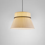 Folie S/60 Ribbon Tiered Pendant Light in cream pleated shade with slim black ring divider, hung from a black cable against a plain light grey background.