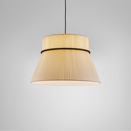 Folie S/60 Ribbon Tiered Pendant Light in cream pleated shade with slim black ring divider, hung from a black cable against a plain light grey background.