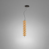 Yuyun S/9S pendant light with nine stacked, beige thread-wrapped tiers on a slim stem, integrated LED, shown on a black ceiling cable against a plain grey background.