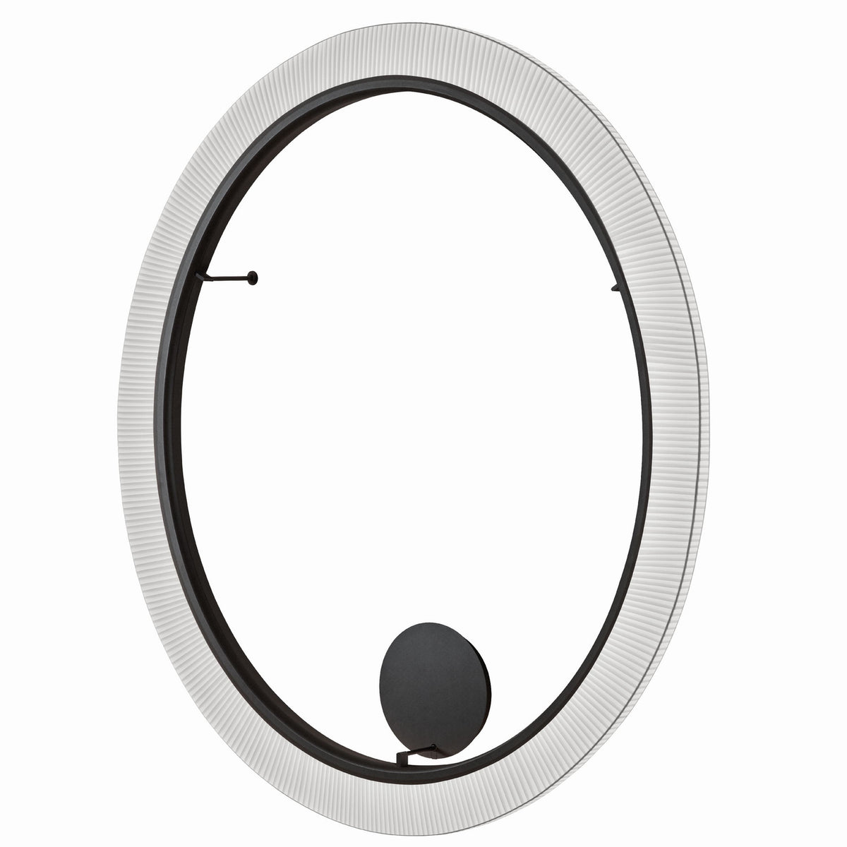 Roda PF/200 Ribbon LED wall and ceiling light, a large oval ring with pleated white translucent ribbon surrounding a matte black inner frame, shown on a plain white background.